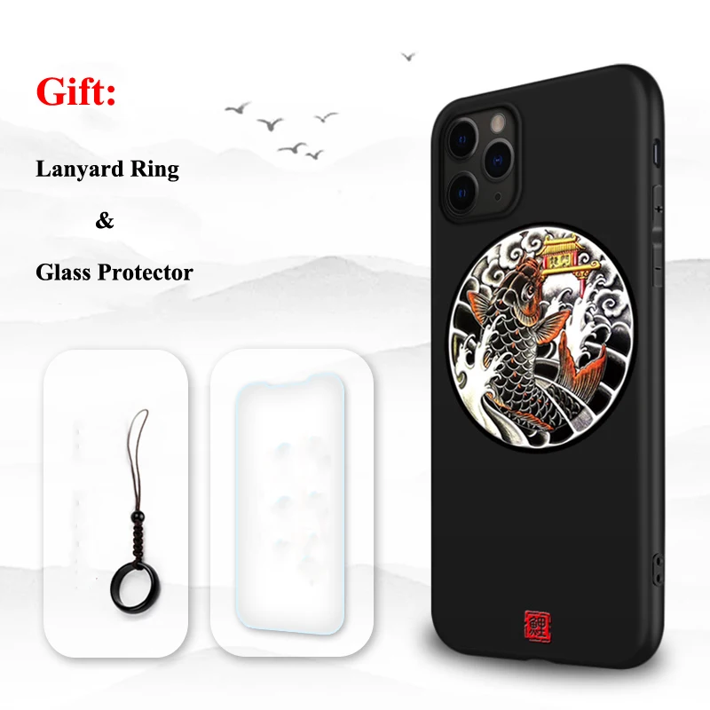 Fish Door Для iPhone 11 Pro Max XS 10S XS Max XR X 8 7 Plus чехол 3D рельефный Тигр Карп матовый мягкий чехол Официальный чехол для iPhone 11Pro чехол - Цвет: Fish Door