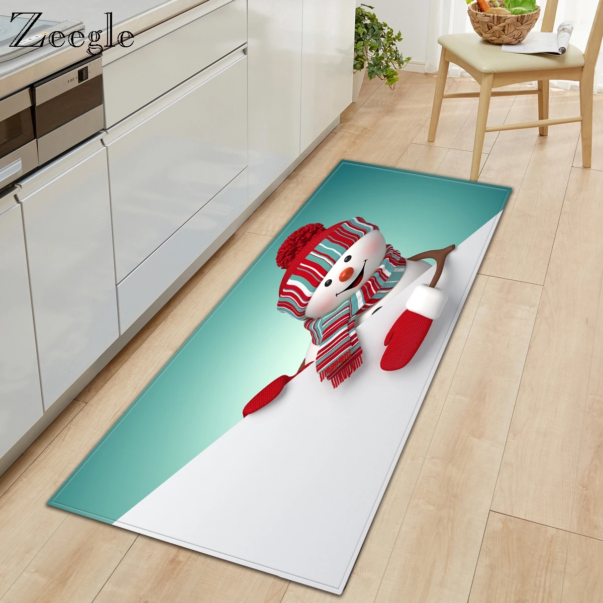 Zeegle Christmas Kitchen Mat Microfiber Living Room Foot Rug Water Absorption Bath Mat Non-slip Doormat Home Decoration Carpet