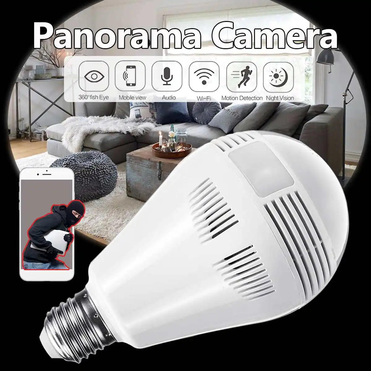 

360 1.3million Home Light IP Camera Wifi Bulb Wireless Panoramic Camera Home Security WiFi Camera