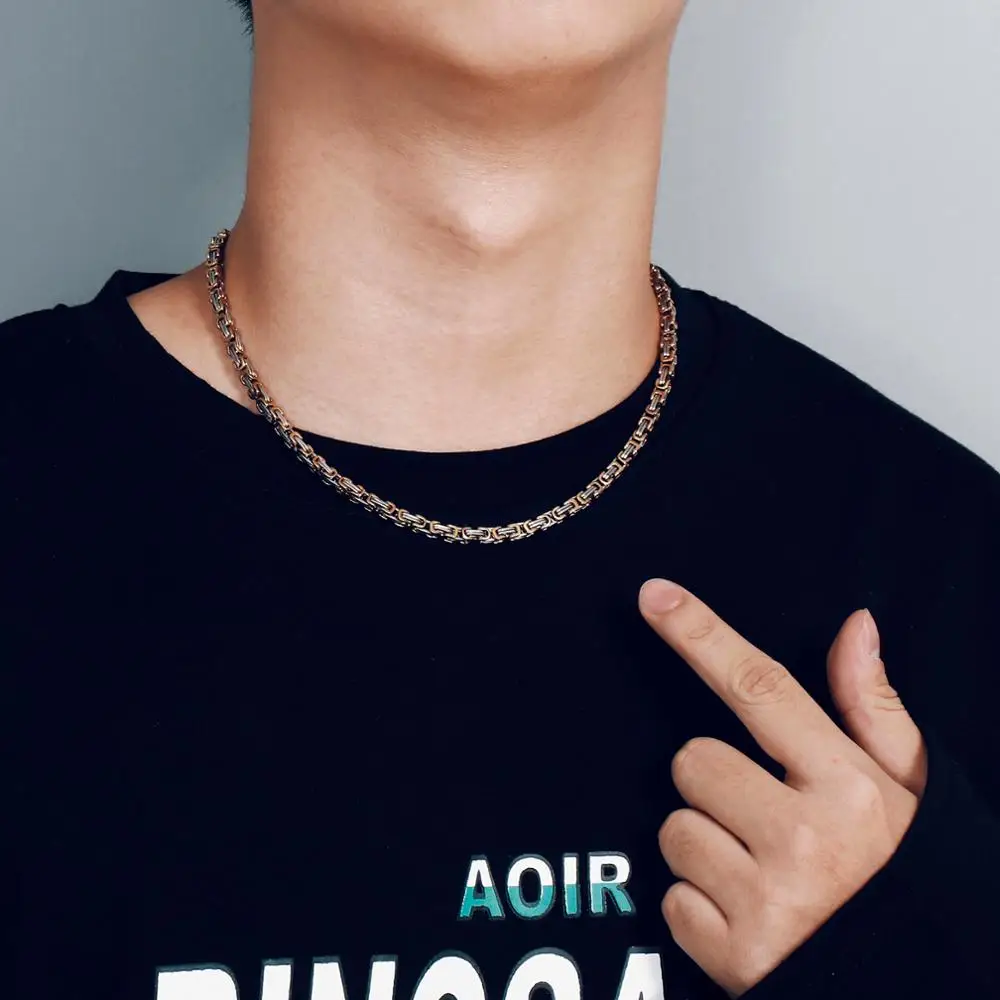 Royal Box Chain Necklace For Men Male Stainless Steel Long Necklace Personalise Jewelry Boyfriend Gift 4 5 6 8mm Width stainless steel necklace metal necklace sterling chain necklace