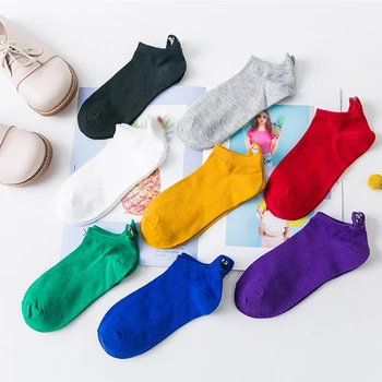 

1 Pair 2019 Spring New Fashion Cute Letter Printed Ankle Socks Girls Cotton Colorful Novelty Cute Socks Solid Color Socks