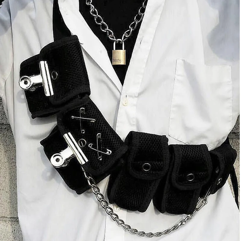 

Hip Hop Chest Bag for Unisex Black Fashion Streetwear Chest Rig Fanny Pack Multi-pocket Travel Phone Belt Bag Pouch Waist Packs
