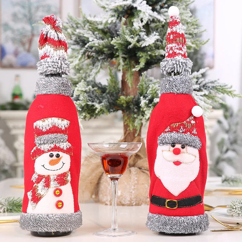 Christmas Red Wine Bottle Covers Case Bag Linen Holiday Santa Claus Champagne Bottle Cover Party Decoration Gift Wine Bottle Cover