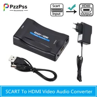 PzzPss 1080P SCART Auf HDMI-Kompatibel Video Audio Gehobenen Konverter Adapter Für HD TV DVD Sky Box STB stecker und Spielen DC Kabel