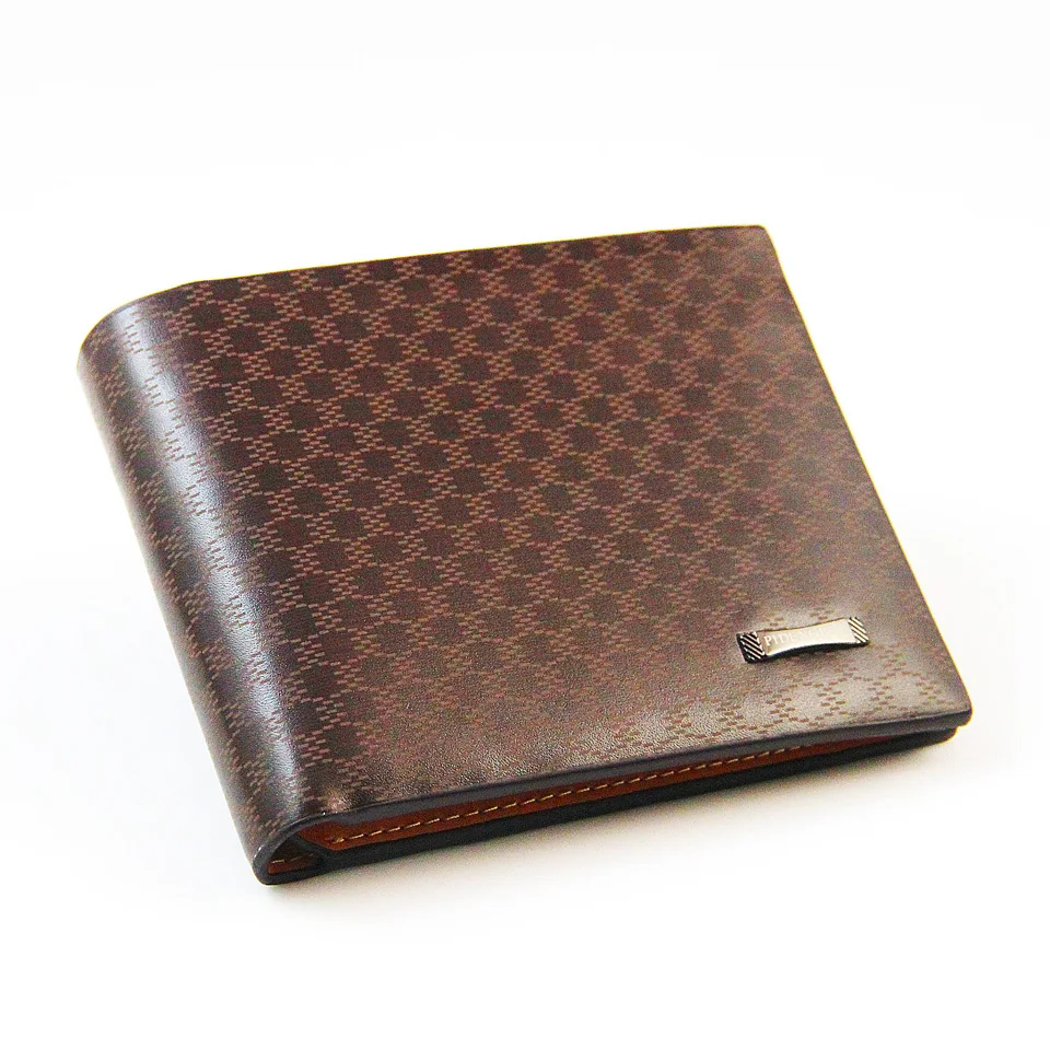 Fashion Business Casual Men's Wallets Plaid Pattern Brown Short Wallet Quality PU Leather ID Credit Card Holder Purse Low Price