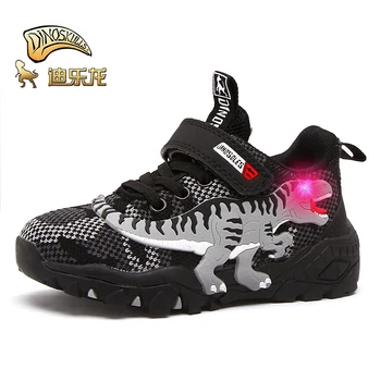 

DINOSKULLS Children's Autumn Shoes 3 Boys T-rex Dinosaur Glowing Sneakers 2020 New Net Breathable Kids LED Light Outdoor Shoes
