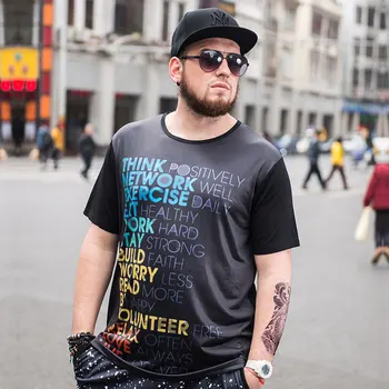 

GONTHWID Plus size men's clothing wholesale increase fat letters short sleeve T-shirt casual top