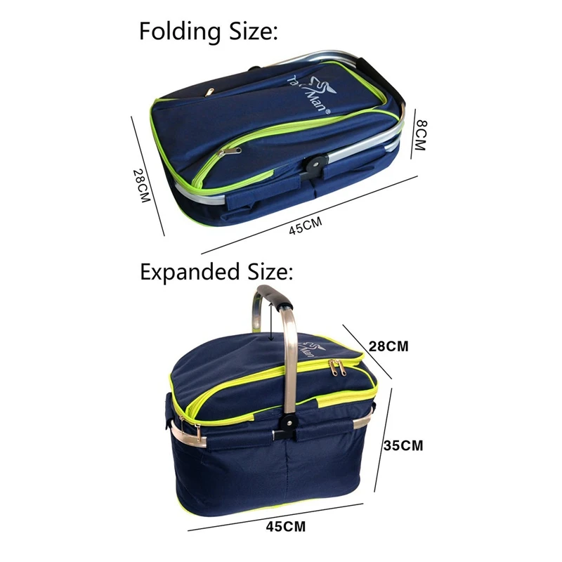  Outdoor Folding Picnic Bag Portable Large Camping Food Storage Basket Portable Insulation Meal Bag 