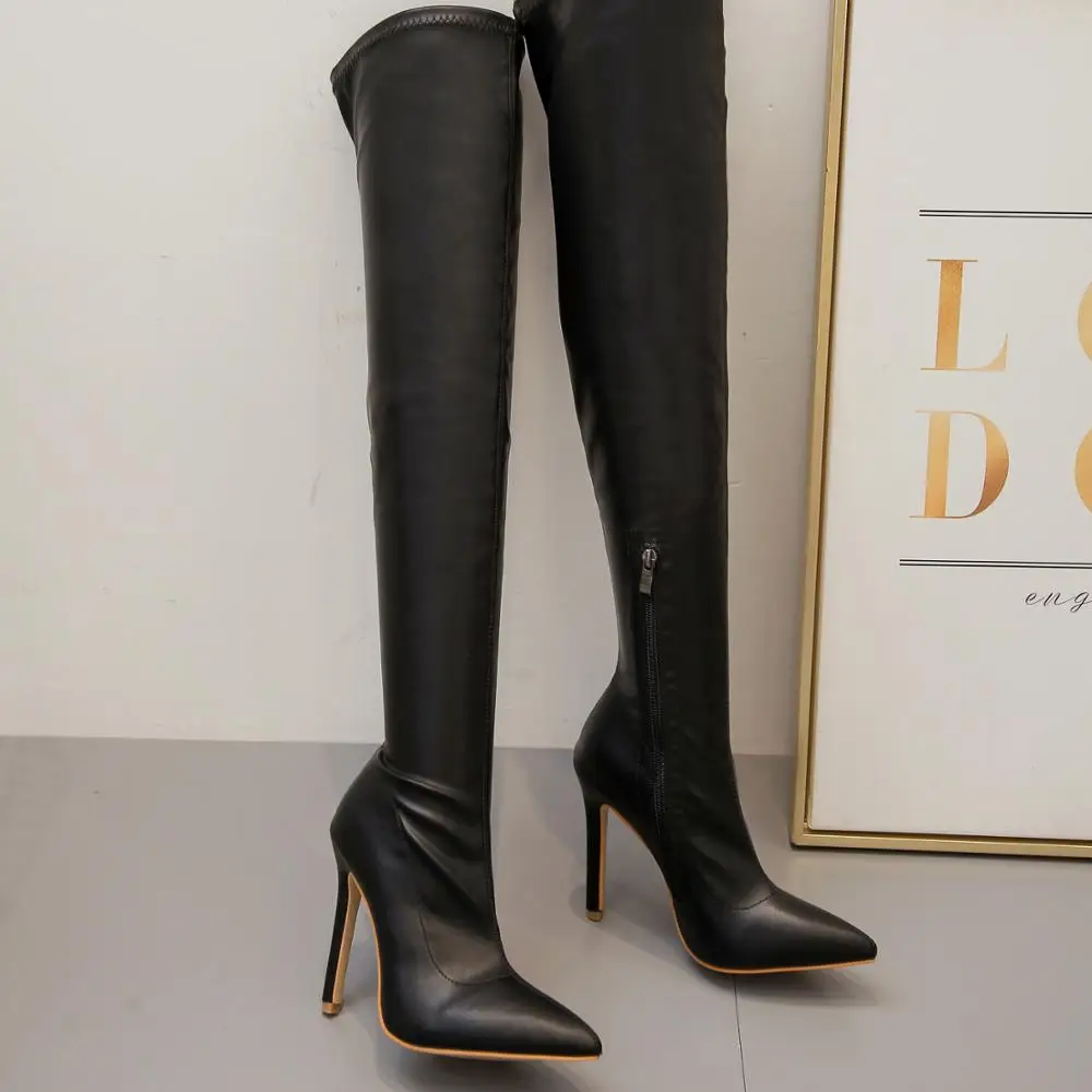 Женские ботфорты выше колена; кожаные высокие Pleaser на высоком каблуке 11 см; зимние модельные туфли на шпильке; пикантная обувь