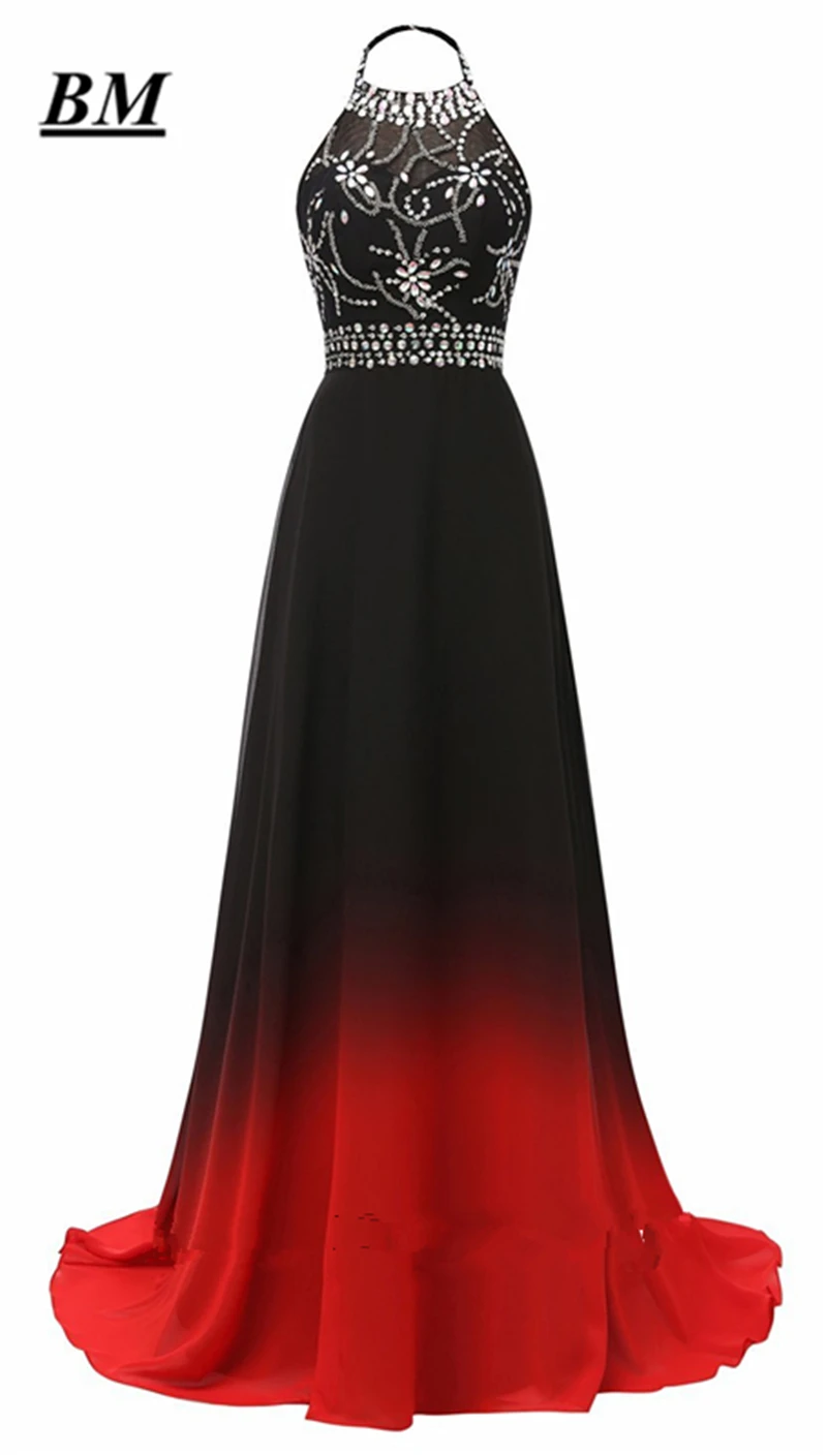 

2019 Elegant A-line Ombre Prom Dresses Chiffon Beading Long Gradient Formal Evening Dress Party Gown Vestidos De Gala BM112