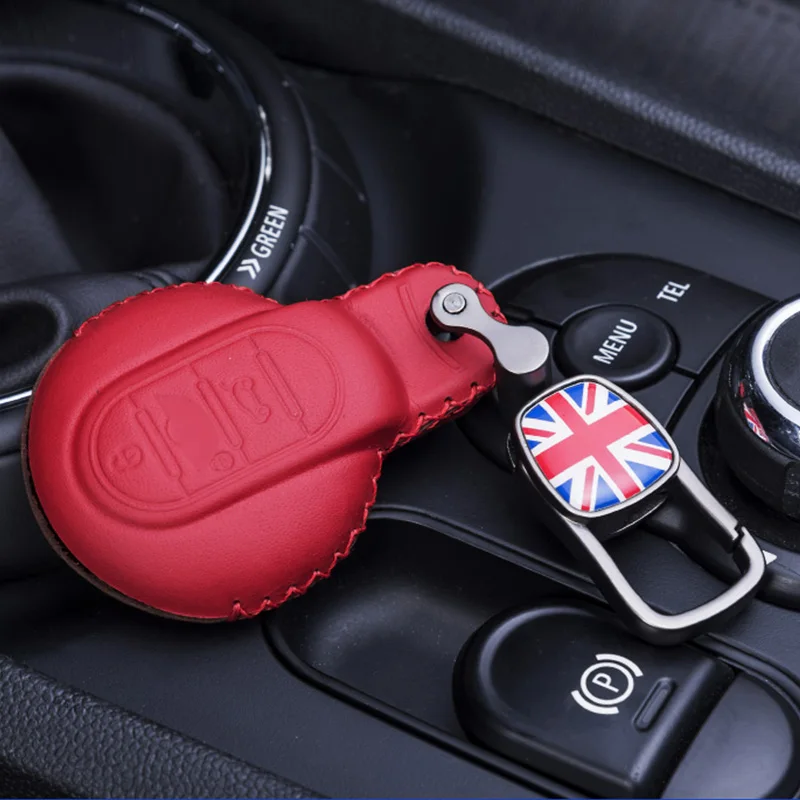 Чехол для ключей автомобиля из натуральной кожи, чехол для BMW MINI Cooper Countryman F60 Clubman F54 F56 F57 JCW, аксессуары - Color Name: red flag chain