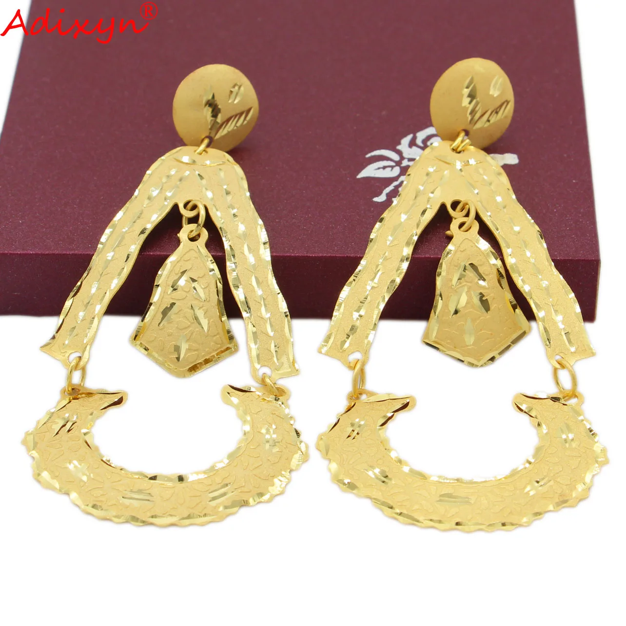 Adixyn Ethnic African Earrings 24k Gold Color Drop Earrings for Women Dubai Middle east bridal Wedding Jewelry N01312