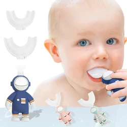 Juego de cepillos de dientes para niños y bebés, cepillo de dientes en forma de U con mango, mordedores de astronauta, cepillo de limpieza de silicona suave para el cuidado bucal