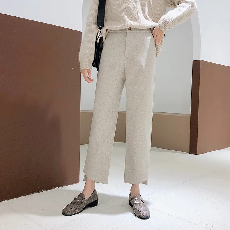 

Pants Women's Autumn 2019 New Style CHIC Capri Loose Pants Slimming Korean-style Straight-Cut Woolen Casual Pants Women's