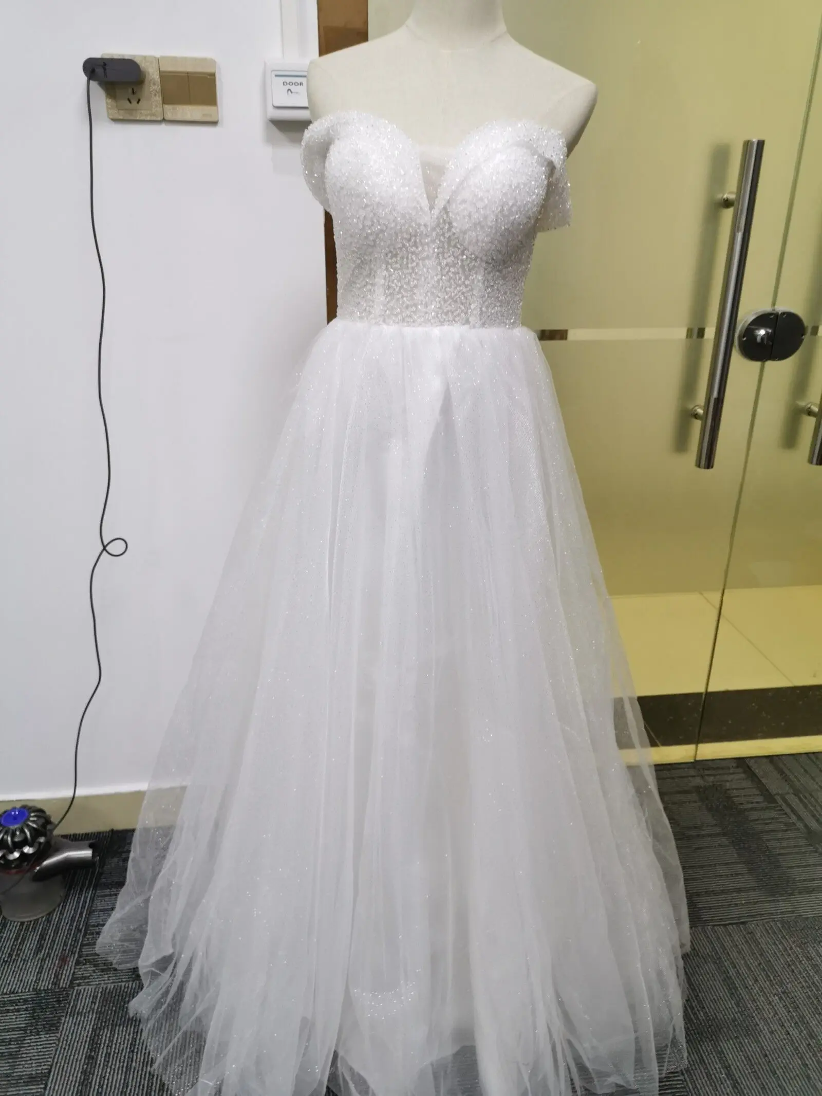 Слоновая кость It's Yiiya Evening Gowns Boat Neck Short Sleeve A-Line Women Party Dresses Beading Off Shoulder Floor-Length Robe De Soiree V090 - Цвет: Слоновая кость