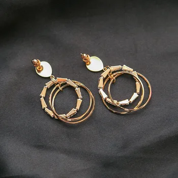 

Korean fashion new style women's temperament diamond inlaid multi-layer Earrings 925 silver needle trend personalized geometric