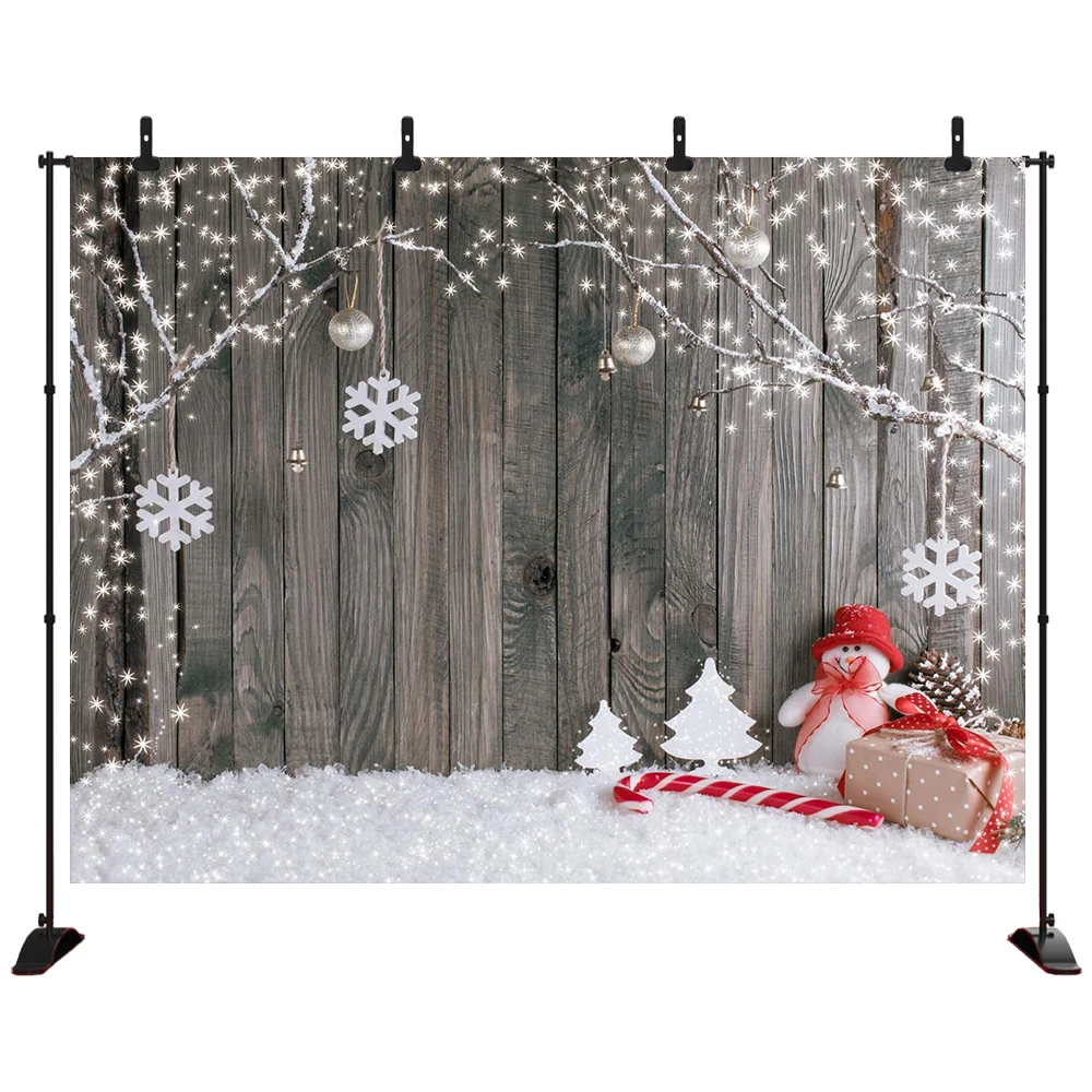 

Christmas Backdrop Wood Board Light Winter Snow Gift Star Bell Vinyl Photography Background Photo Studio Photophone Photo zone
