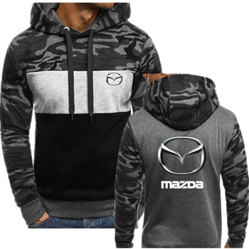 

Classic Men Camouflage Patchwork Mazda LOGO Hooded Sweatshirt Leisure Streetwear Male Harajuku Style Thicken Tops Fast delivery