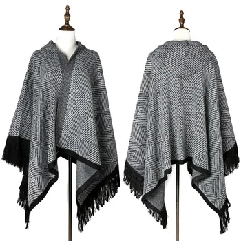

2020 autumn and winter new scarf women's black and white diamond check wool fashion all-match cloak shawl tassel warm big shawl