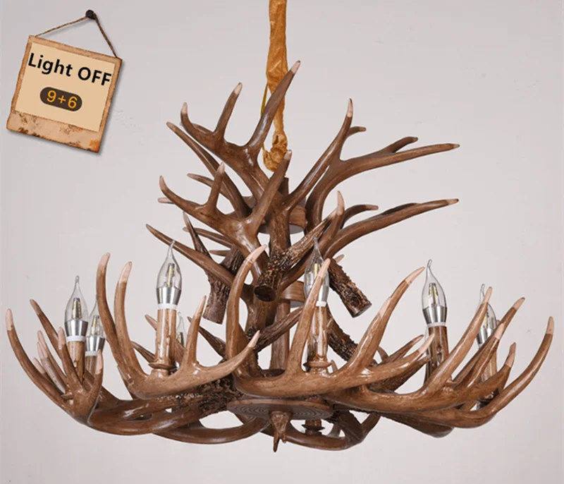 Retro Resin Antler Pendant chandelier Living room Restaurant Bar  4/6/9 Arms Brown White E14 Deer Horn lights house decoration flower chandelier