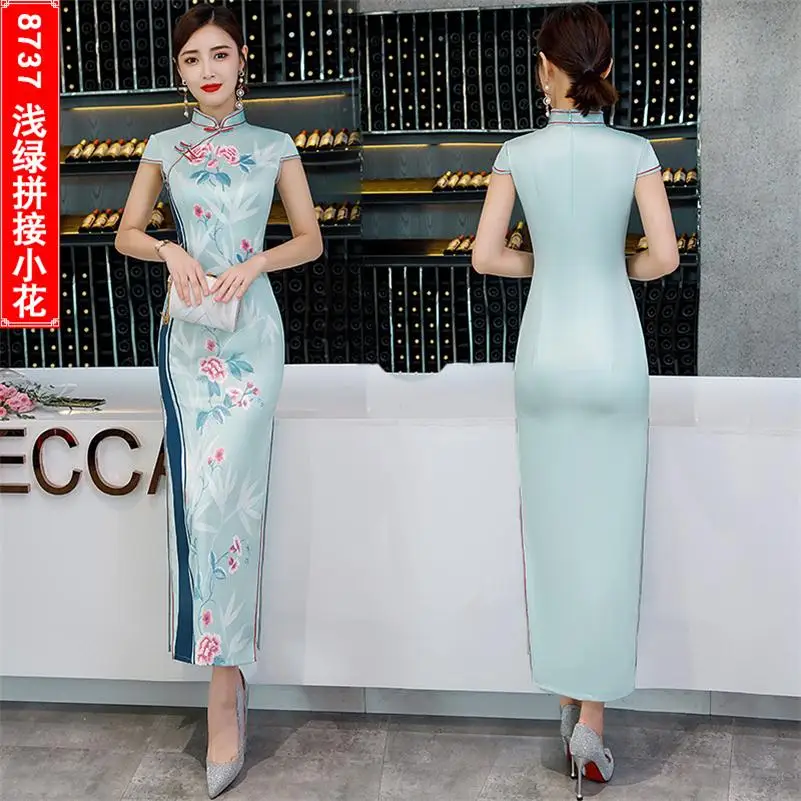 light green Модное сексуальное вышитое платье-чанпао винтажный китайский воротник Qipao Новинка тонкий Улучшенный чёнсам платье Размер S-4XL - Цвет: light green