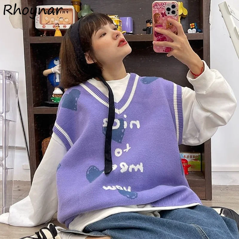 

Sweater Vest Women Sweet Girls Baggy V-Neck Popular Sleeveless Trendy Cozy Korean Version Students Newest Streetwear Harajuku