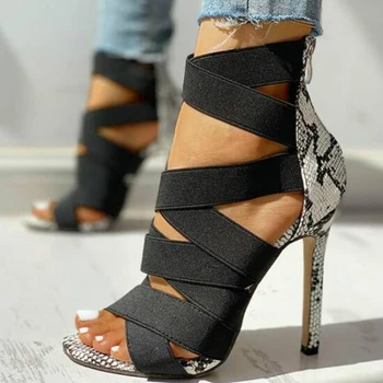

2020 Women Pumps high heels Fashion summer sandals Bandage Ladies Patchwork Snake High Heels Sandals Casual Shoes