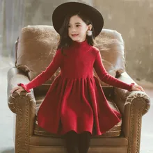 В году Г. Новые утепленные вельветовые платья для девочек зимние платья для девочек с высоким воротником мод дети свитер платья для девочек#8203