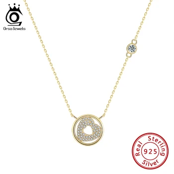 

ORSA JEWELS Real 925 Sterling Silver Vintage Heart Necklace for Women AAAA Zircon Gold Plated Silver Necklace Jewelry SN235