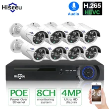 Hiseeu H.265 8CH 4MP POE sistema de cámaras de seguridad Kit Audio registro IP Cámara IR al aire libre impermeable vídeo CCTV Vigilancia Conjunto NVR