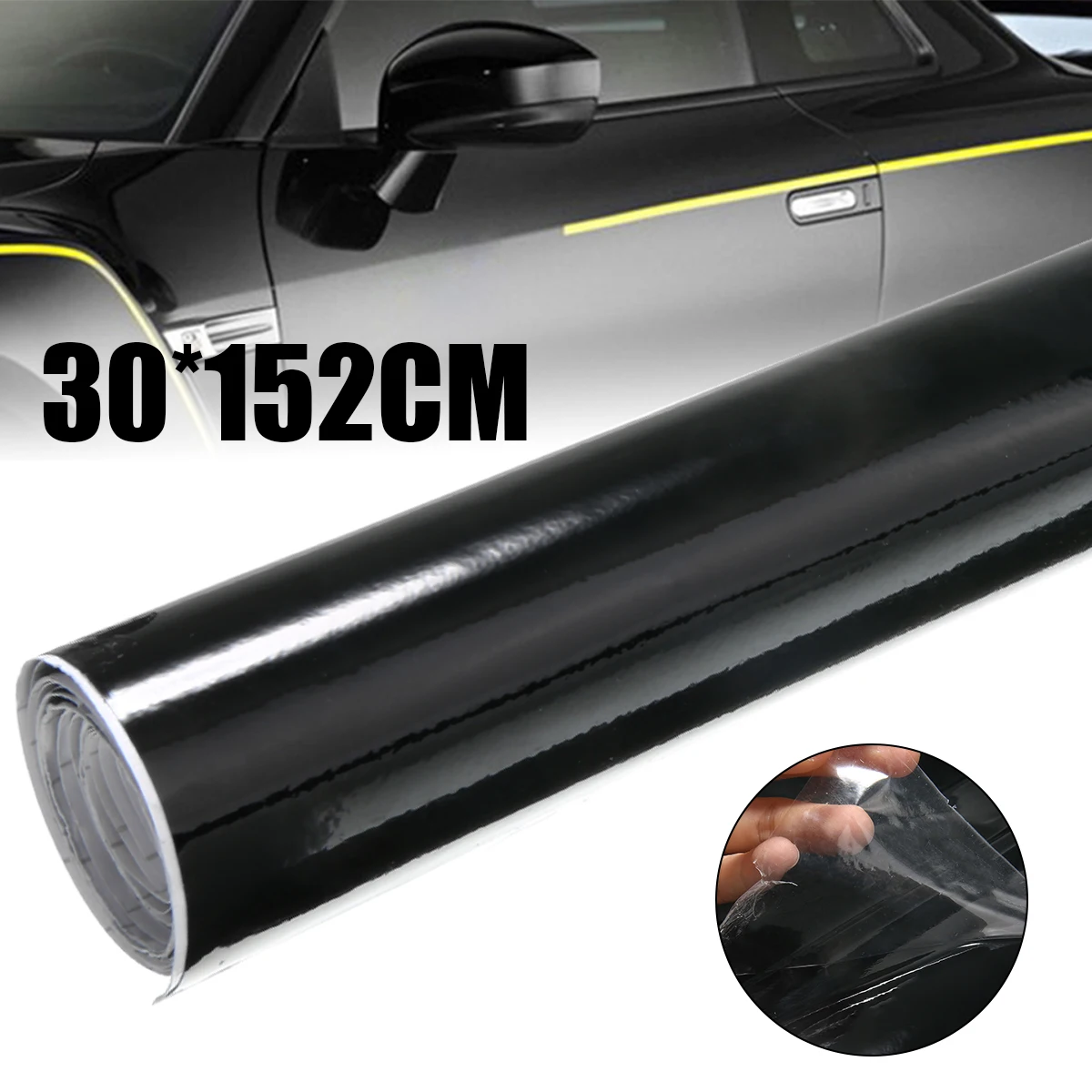 Mayitr 1 шт. 30x152 см глянцевая черная Автомобильная наклейка рулон листа без