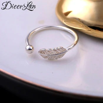 

925 Sterling Solid Silver Feather Rings For Women Open Rings Brand Female Jewelry Valentines Day Gift