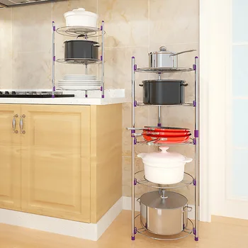 

Stainless Steel Put Kettle Kitchen Shelves yuan wang pian-Shaped Floor Multilayer Fan-shaped Corner Storage Rack