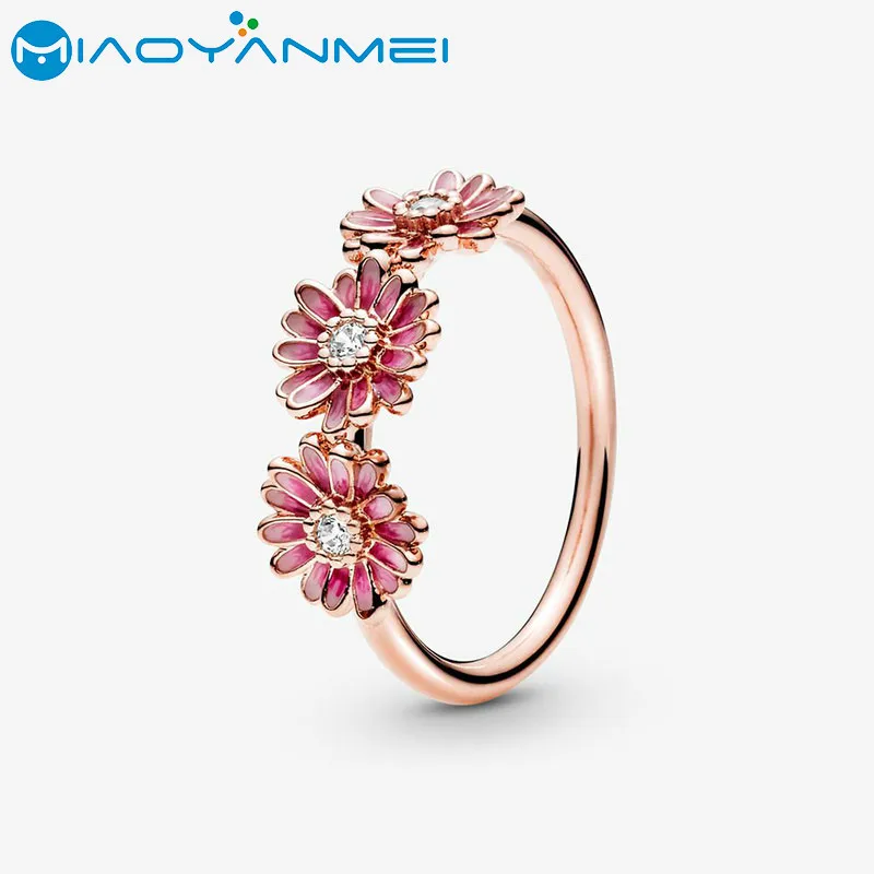 2020 Spring 925 Prue Silver Rings Pave Sparkling Daisy Flower Rose Golden Color Ring Pink Trio Fashion Jewelry | Украшения и