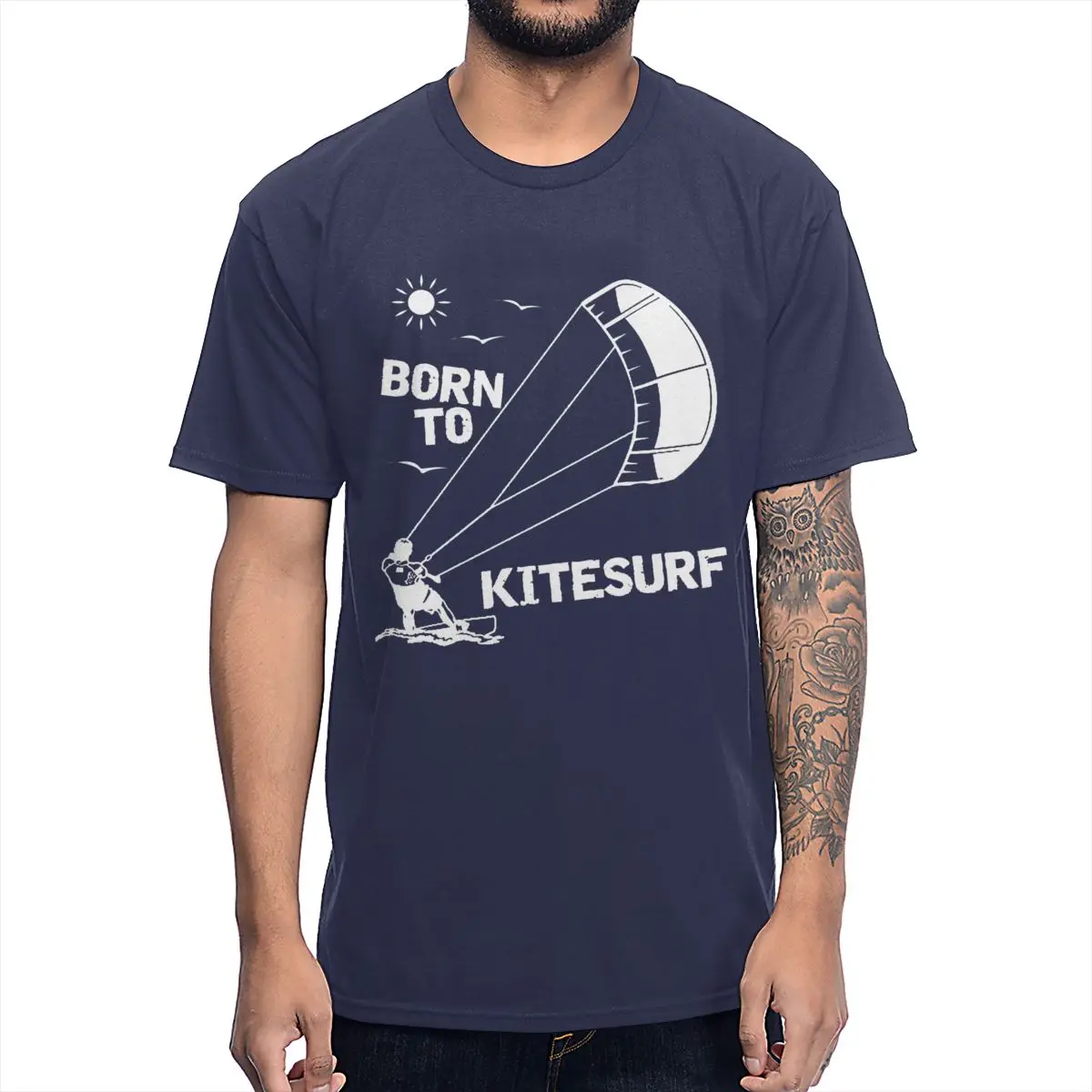 Футболка Born To Kite Surf Paragliding, футболка с круглым вырезом, Лидер продаж, отличная Классическая S-6XL Camiseta - Цвет: Тёмно-синий