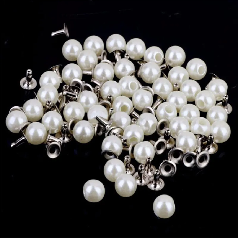 Shoes Rivets-Studs-Beads Clothes-Decoration Diy-Crafts Pearls for Bag 6mm White 100sets