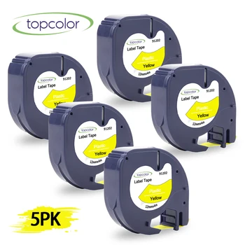

Topcolor 5PK 91202 Label Tapes Black on Yellow for DYMO Letra Tag Plus LT-100T LT-100H QX50 Label Maker 91332 Plastic Tapes 12mm
