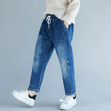 Зимние джинсы размера плюс с золотым начесом, джинсовые штаны-шаровары для женщин 4XL 5XL 6XL 7XL