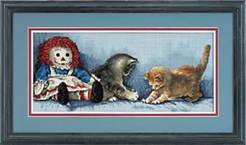 

COTTON Top Quality Popular Lovely Counted Cross Stitch Kit Partners in Crime Two Cats Kitties Mouse Doll Dim 13709