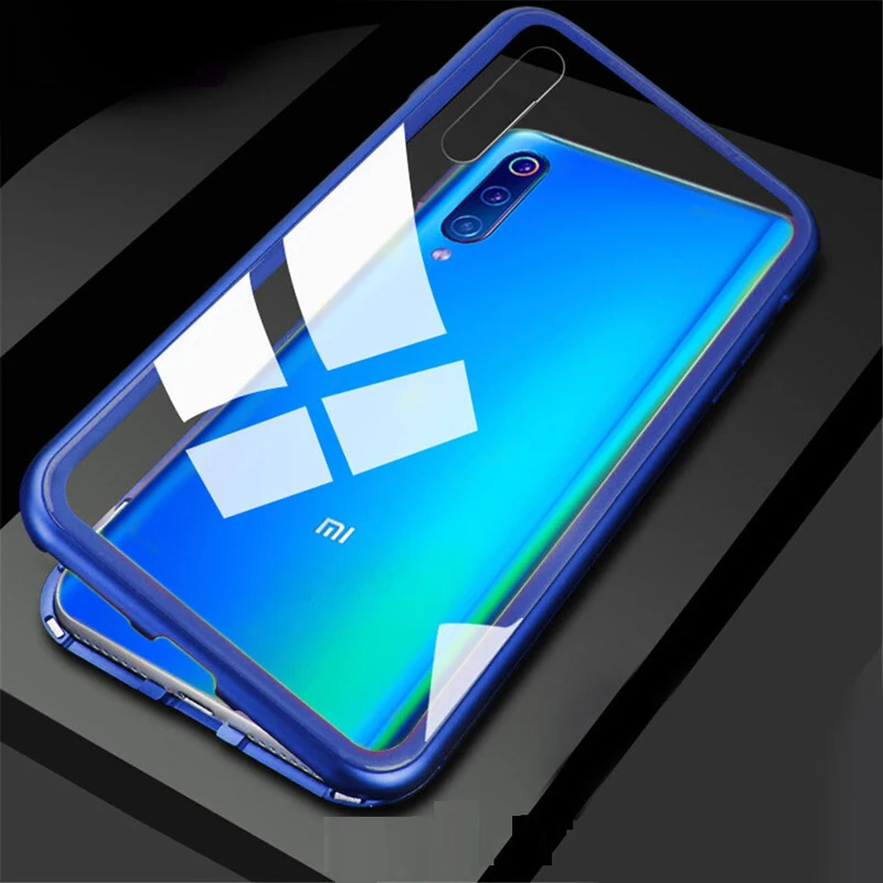 Металлический магнитный адсорбционный стеклянный чехол для Xiao mi Red mi Note 8 7 Pro 6 5 7A чехол для mi Red mi K20 Pro Чехол для телефона - Цвет: Blue