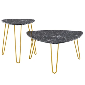 

Modern End Table Marble Iron Feet Coffee Table Side 2 Sets Round Tea Table Office Coffee End Table Bedroom Living Room Furniture