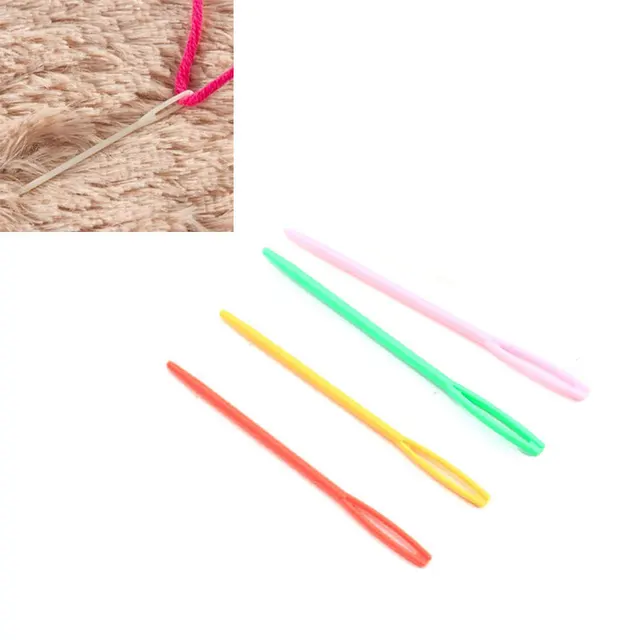 Random Color Mixed Plastic Knitting Needles Hand Sewing Crochet Hook Large  Eye Needles Darning DIY Tool 2.5mm, 7x0.5cm 10 PCs