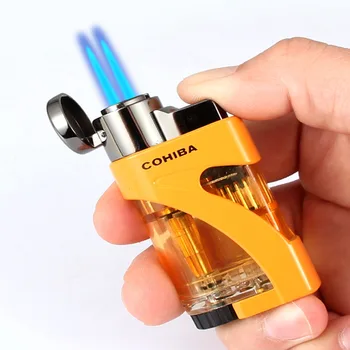 

COHIBA Plastic Gas Torch Lighter Pocket Refillable Butane Jet Cigar Lighter Windproof Metal Lighters Transparent Cigar Accessory