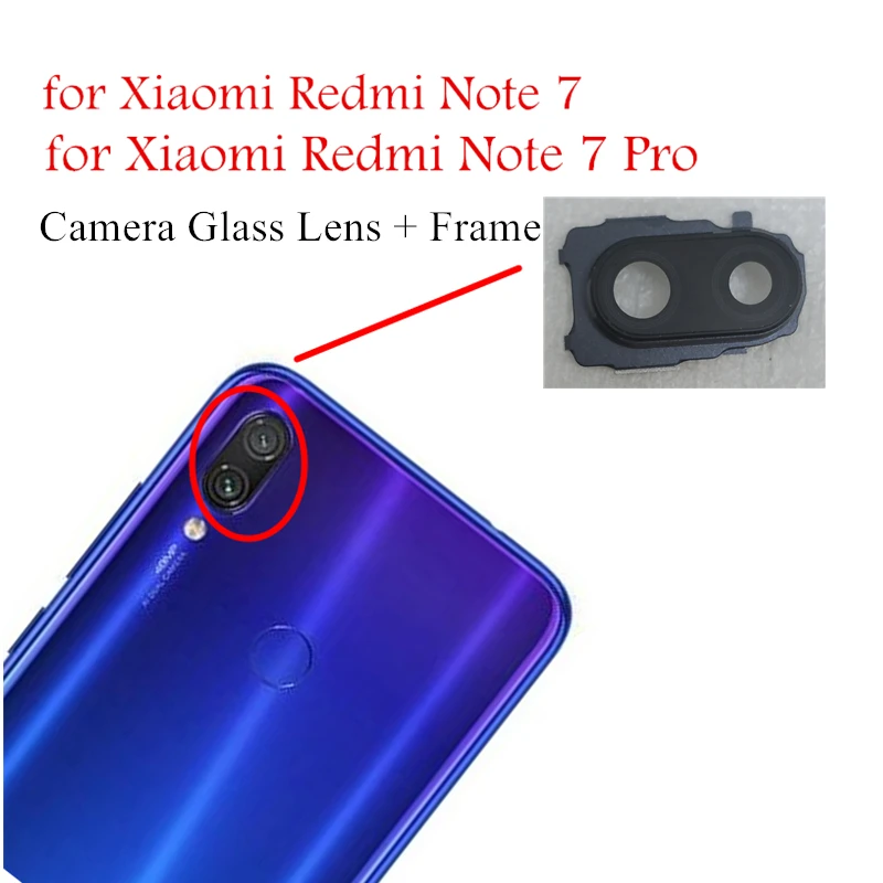 

for Xiaomi Redmi Note 7 Back Camera Glass Lens Rear Camera Glass Back Cover with Metal Frame Glue Replacement Repair Spare Parts