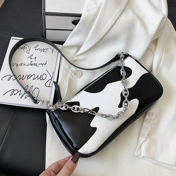 

Cow Pattern Small PU Leather Armpit Bags For Women 2020 Fashion Animal Pattern Shoulder Handbags Female Chain Bag