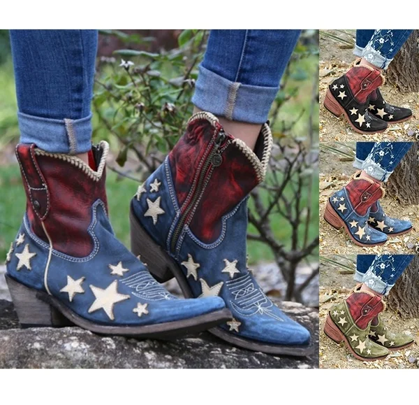 

2019 new autumn low heels women boots Splicing vintage pointed toe Chaussure zapatos de mujer WXZ300