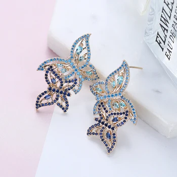 

Cute Double Butterfly Stud Earring for Women Wedding Banquet Luxury Cubic Zirconia Paved Jewelry XIUMEIYIZU 2019 11.11 Hot