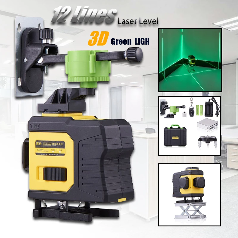 

QHTITEC 12 Lines Laser Level Green 3D Self-Leveling 360 Degrees Horizontal Cross Line Switchable & Auto Measurement Tools