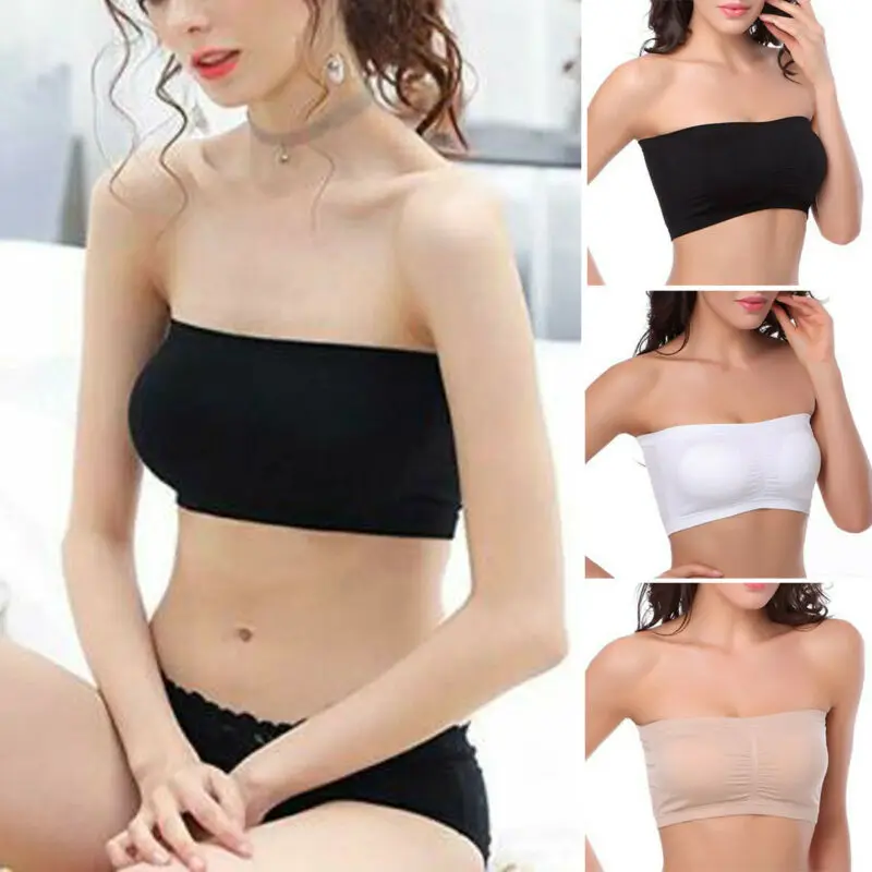 Women Double Layers Plus Size Strapless Bra Bandeau Tube Removable Padded  Top Stretchy Bras Plus Size