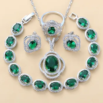 

12-Color Jewelry Sets New Fashion Costume Natural Green Zircon Women Wedding Earrings Bracelet And Ring Sets